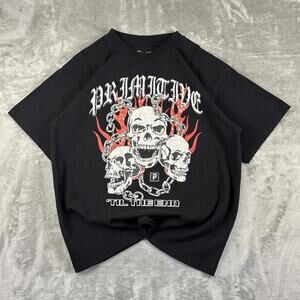 Primitive Skateboarding ‘Til the End Skull Flames Graphic T-shirt Size Medium